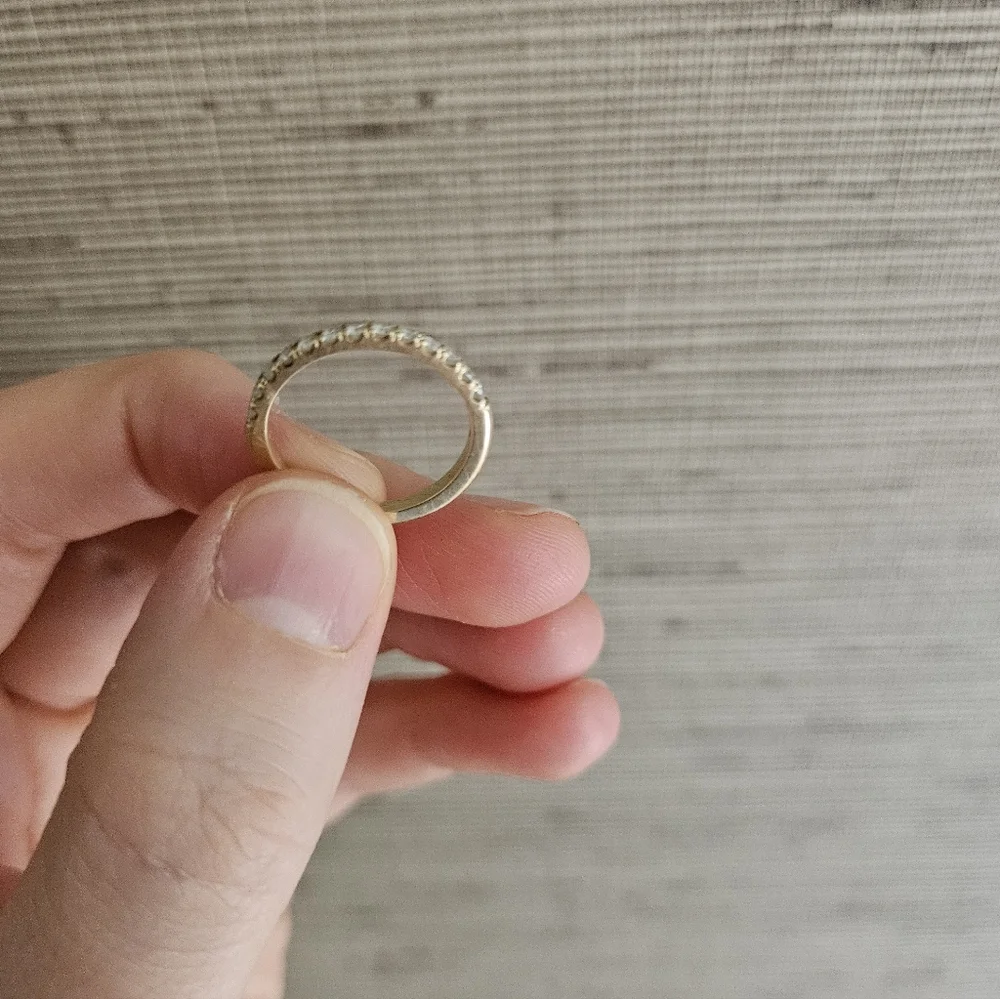 Vrai & Oro Half Pave 14k Yellow Gold Band Ring - Picture 3 of 7